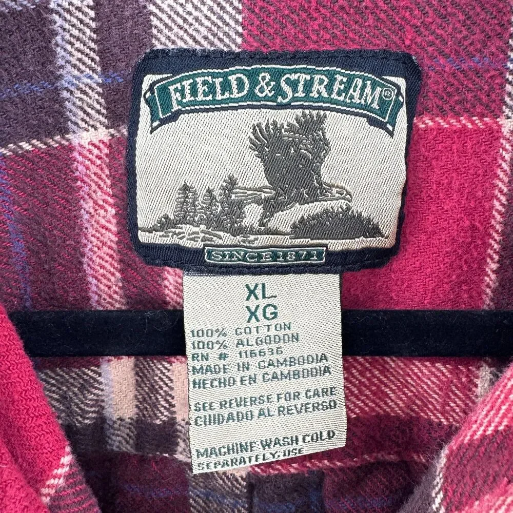 FIELD & STREAM Red Tan Plaid Flannel Button Down Shirt Shacket Jacket Size XL